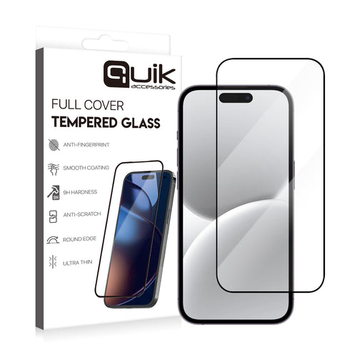 Quik Full Cover Tempered Glass – iPhone 16 (9H, Anti-Fingerprint)