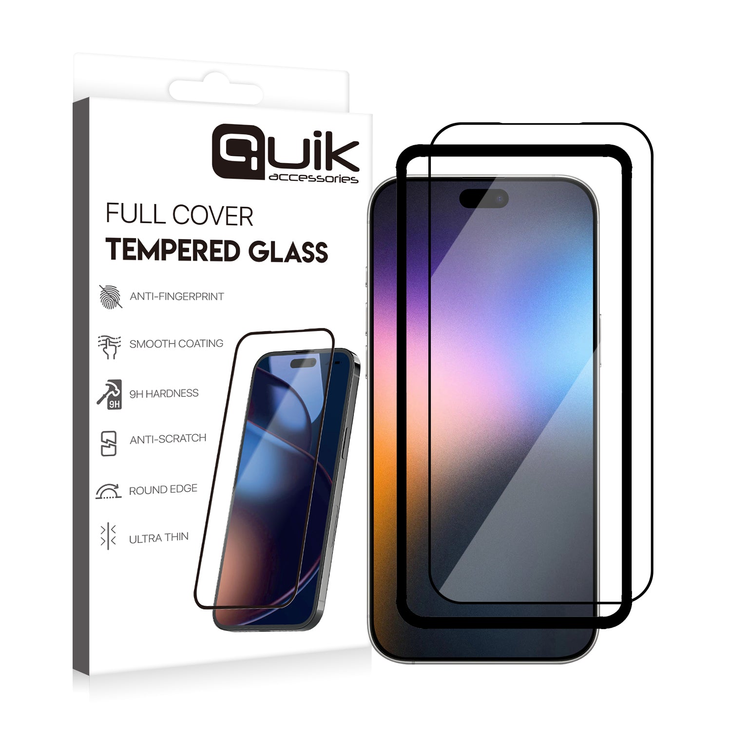 Quik Full Cover Tempered Glass – iPhone 17 Pro Max (9H, Anti-Fingerprint)