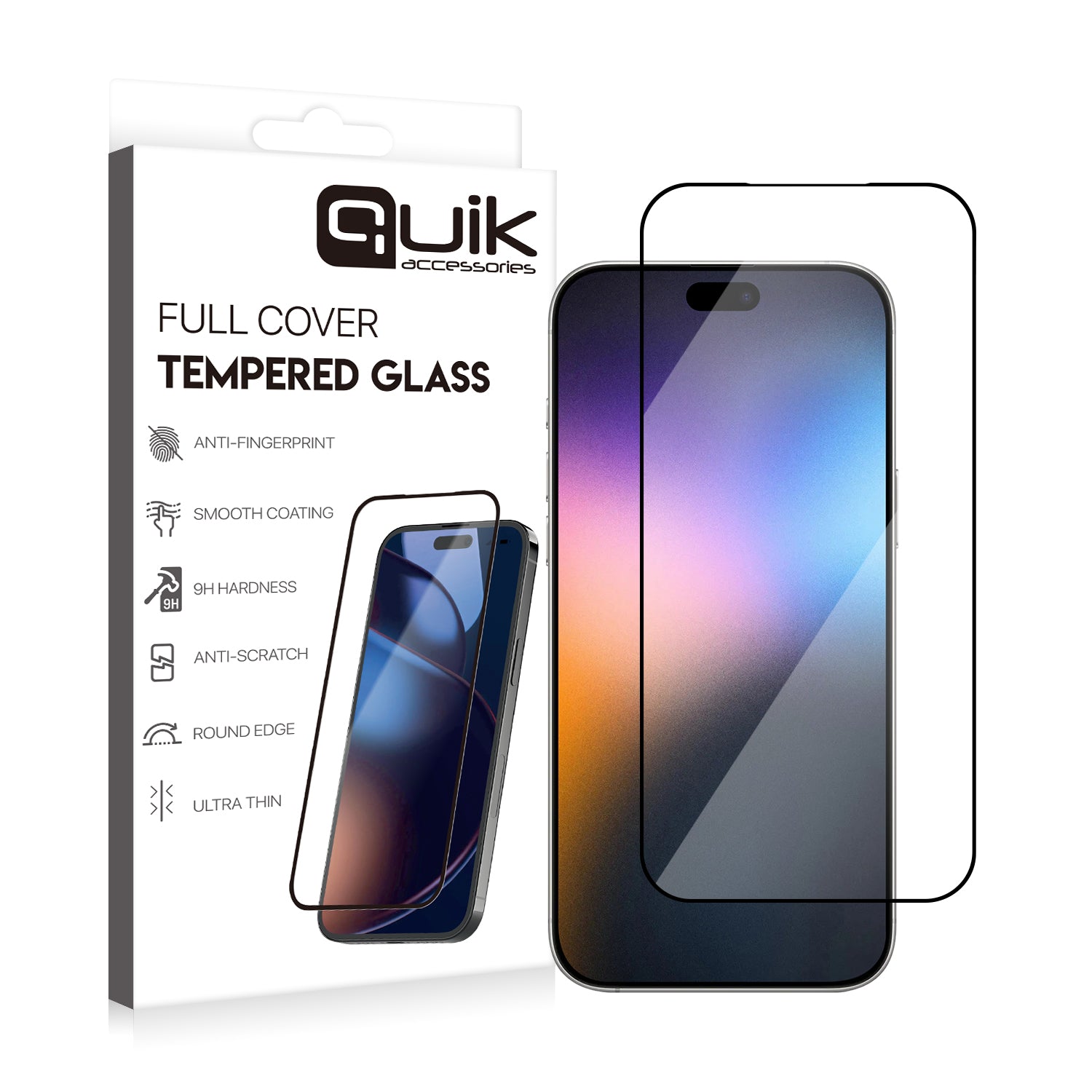 Quik Full Cover Tempered Glass – iPhone 17 Pro Max (9H, Anti-Fingerprint)